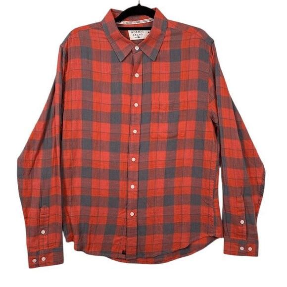 The Normal Brand Men's Button Up Shirt Orange Gray Plaid Light Cotton Medium - Picture 1 of 9